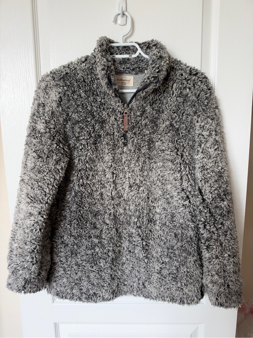 Cozy Plush Faux Fur Sherpa Gray Zip-Up Jacket - Weatherproof Vintage